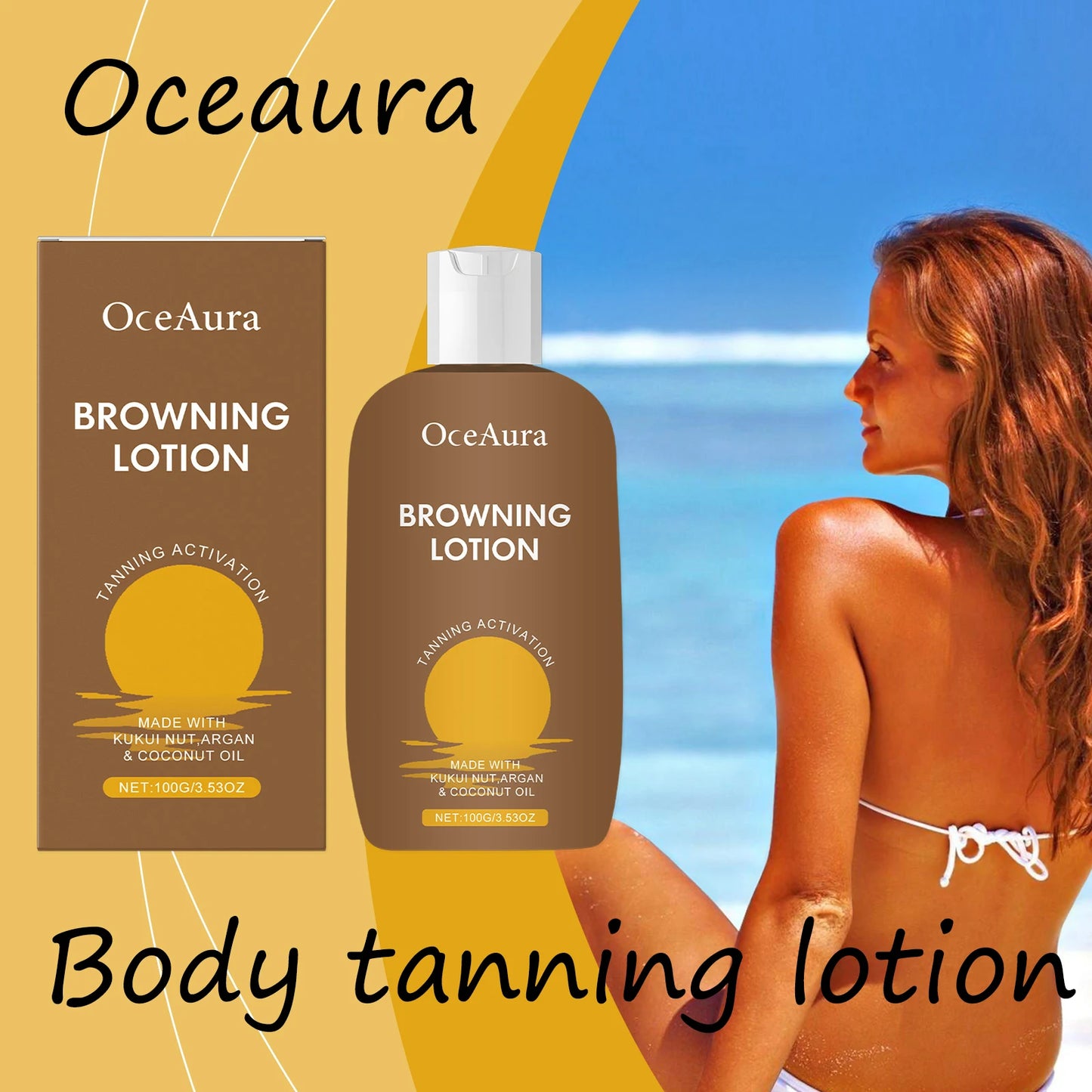 Oceaura Herbal Browning Lotion Summer Moisturize Sunless Tanning Enhance Softness Non-greasy Glowing Bronzer Skin Tanning Lotion