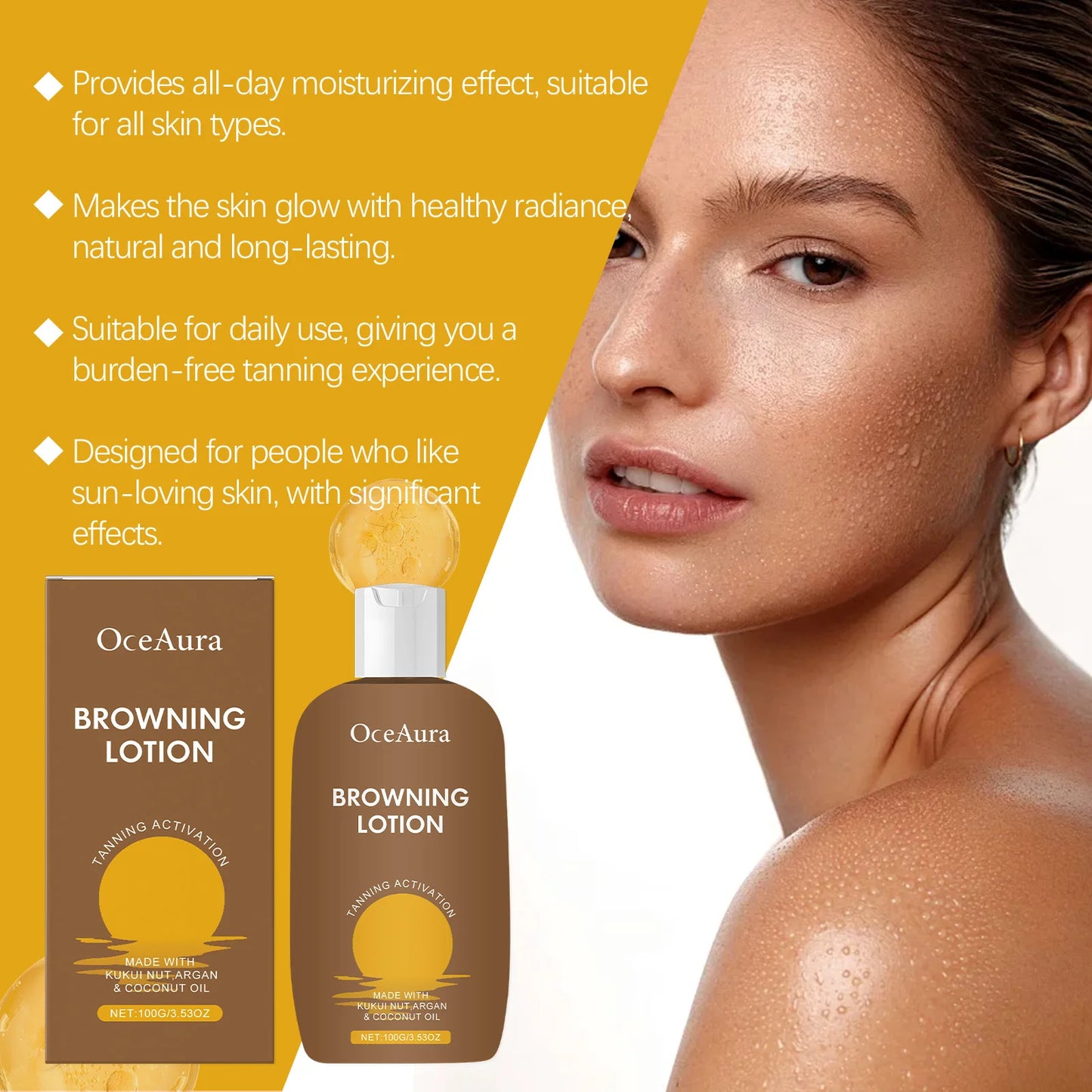 Oceaura Herbal Browning Lotion Summer Moisturize Sunless Tanning Enhance Softness Non-greasy Glowing Bronzer Skin Tanning Lotion